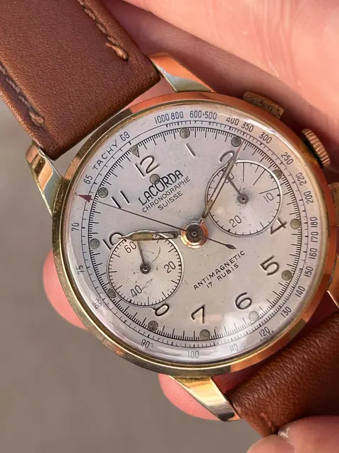 Relógio Cronógrafo Vintage Lacorda – Chronographe Suisse – Corda Manual – Plaque