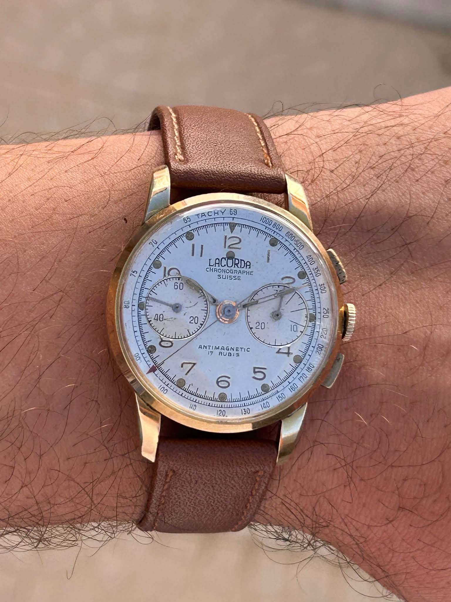 Relógio Cronógrafo Vintage Lacorda – Chronographe Suisse – Corda Manual – Plaque