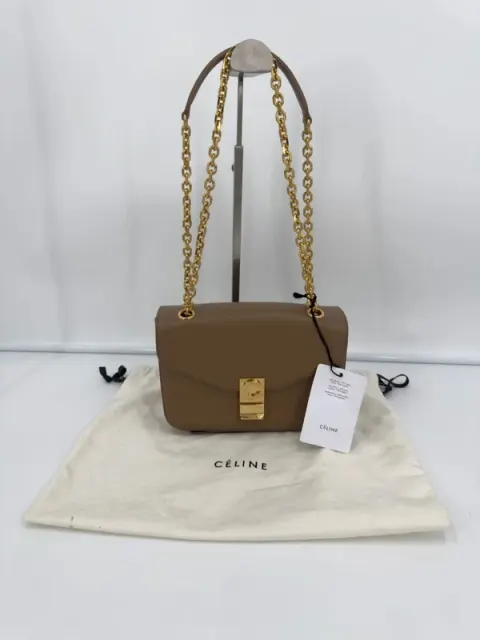 Bolsa Celine C em couro de bezerro liso camelo com alça de corrente