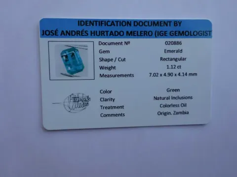 Esmeralda Natural da Zâmbia 1.12 ct – Certificada IGE (Corte Retangular)