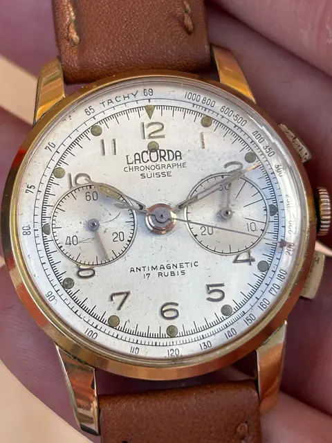 Relógio Cronógrafo Vintage Lacorda – Chronographe Suisse – Corda Manual – Plaque