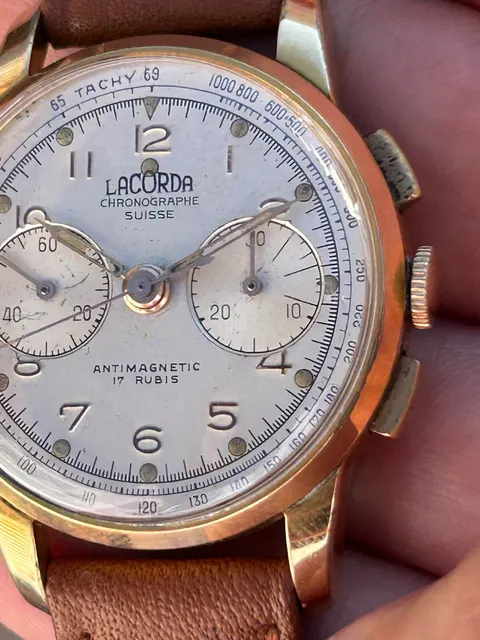 Relógio Cronógrafo Vintage Lacorda – Chronographe Suisse – Corda Manual – Plaque