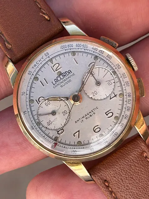 Relógio Cronógrafo Vintage Lacorda – Chronographe Suisse – Corda Manual – Plaque