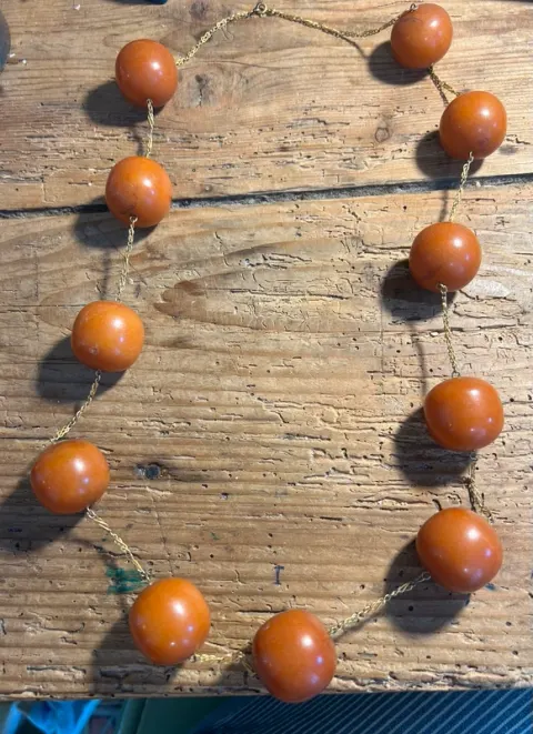 Collier ancien 1930 Caramelo Faturan Bakélite 174g placa ouro conserto formiga vin