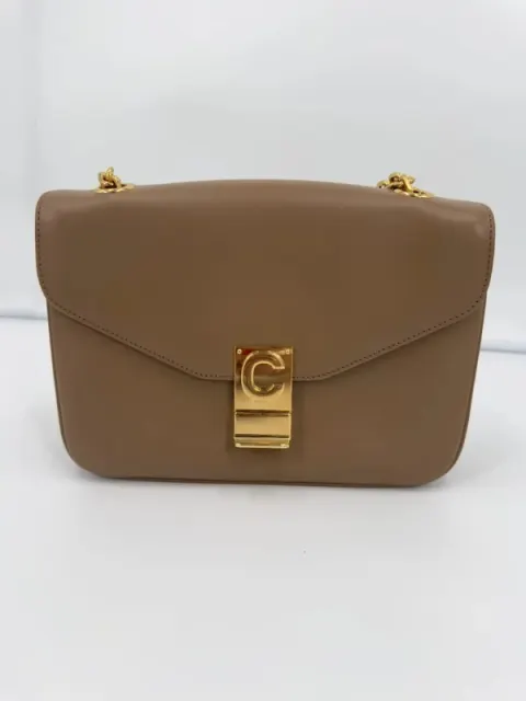 Bolsa Celine C em couro de bezerro liso camelo com alça de corrente
