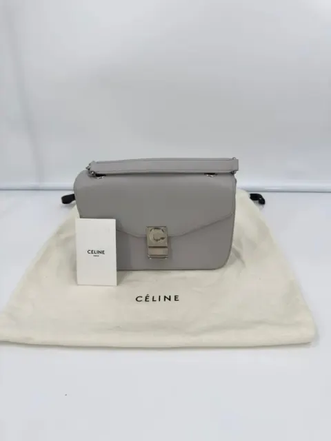Bolsa Celine C em couro de bezerro liso cinza claro com alça de corrente