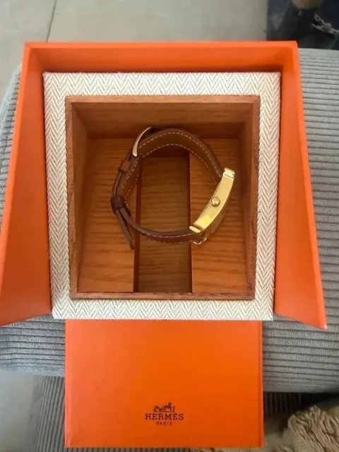 Montre Hermès Heure H - Plaqué Or & Cuir (Modèle HH1.201) - Com Écrin d'origine